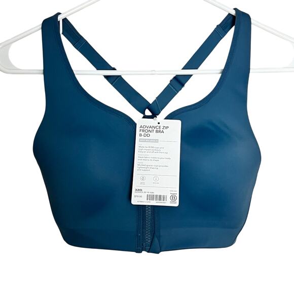 Athleta Women's  Advance Zip Front Racerback Athletic Sporty Workout Bra Sz 32 D - Picture 1 of 10